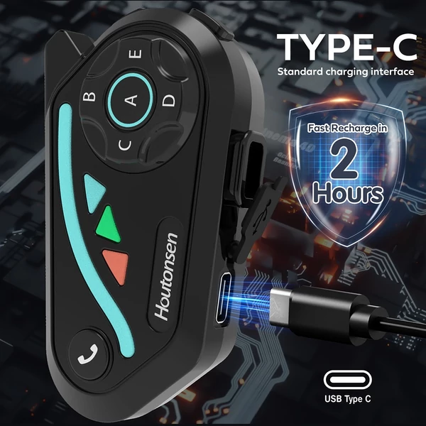 Houtonsen V8 Plus motoros sisak headset, 1000m 2 fős intercom, 30h üzemidő, zajszűrés, MP3/GPS/FM, AI asszisztens, IPX67, Bluetooth 5.2