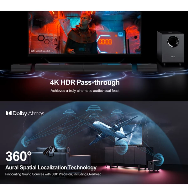 Ultimea Nova S90 7.1.4 csatornás soundbar + 1 pár Steady S90 hangszóróállvány, Dolby Atmos, 740W, 4K HDR, 6 EQ mód