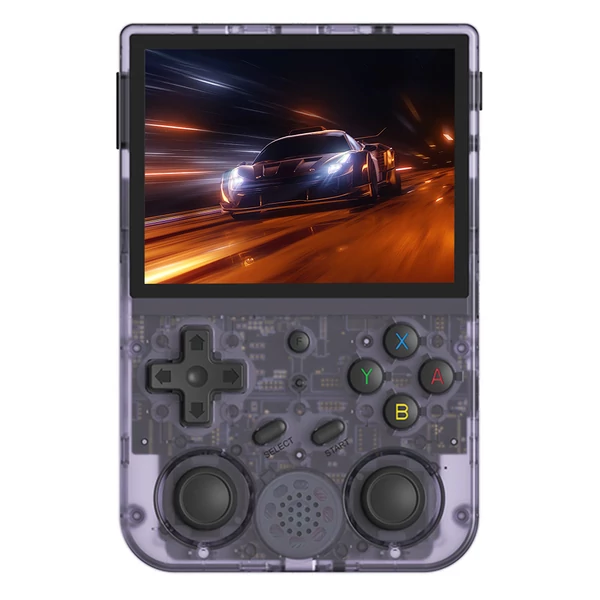 ANBERNIC RG353V játékkonzol, 64GB TF kártya, 32GB Android, 16GB Linux, 2GB RAM, HDMI kimenet, Moonlight streaming - átlátszó lila