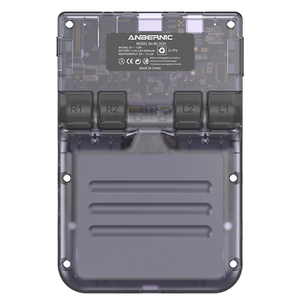 ANBERNIC RG353V játékkonzol, 64GB TF kártya, 32GB Android, 16GB Linux, 2GB RAM, HDMI kimenet, Moonlight streaming - átlátszó lila