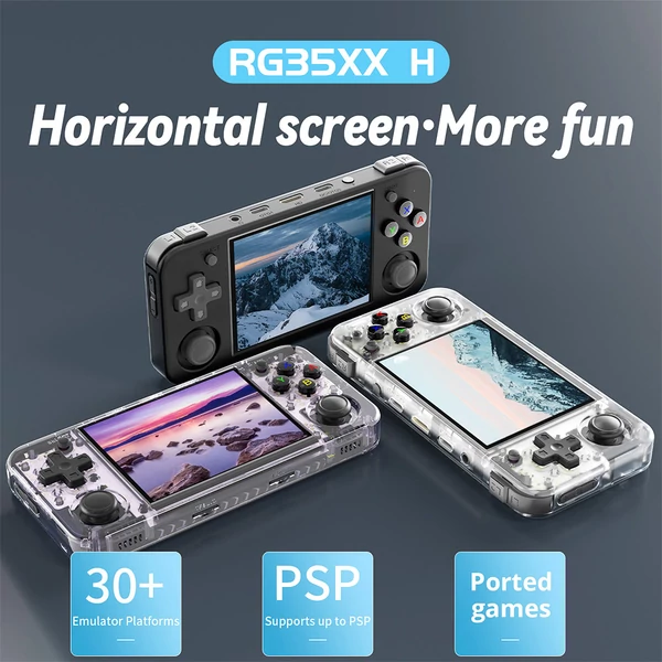 ANBERNIC RG35XX H játékkonzol, 32GB + 64GB TF kártya, 5000+ játék, fekete színben