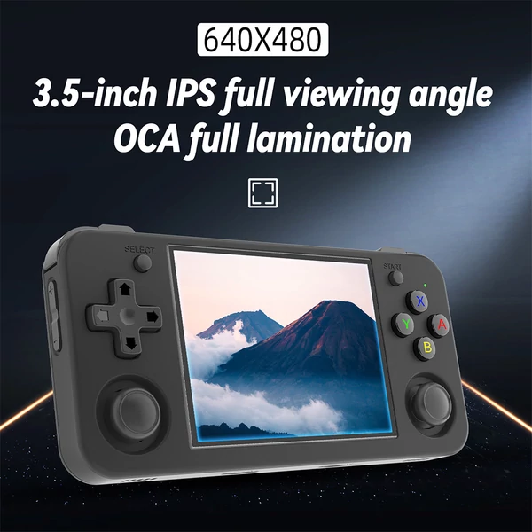 ANBERNIC RG35XX H játékkonzol, 32GB + 64GB TF kártya, 5000+ játék, fekete színben