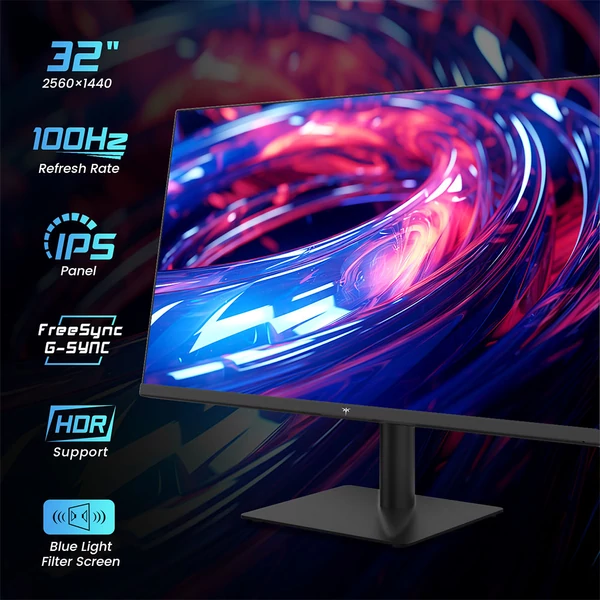 KTC H32T13 32" gaming monitor, 2560×1440 IPS, 100Hz, FreeSync/G-Sync, alacsony kékfény, HDMI, DP, VESA