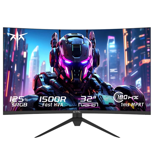 KTC H32S17 32" 1500R ívelt gamer monitor, 2560x1440 QHD, 180Hz, 1ms, HDR10, 99% sRGB, FreeSync/G-SYNC, USB, HDMI2.0, 2xDP1.4, VESA, állítható állvány