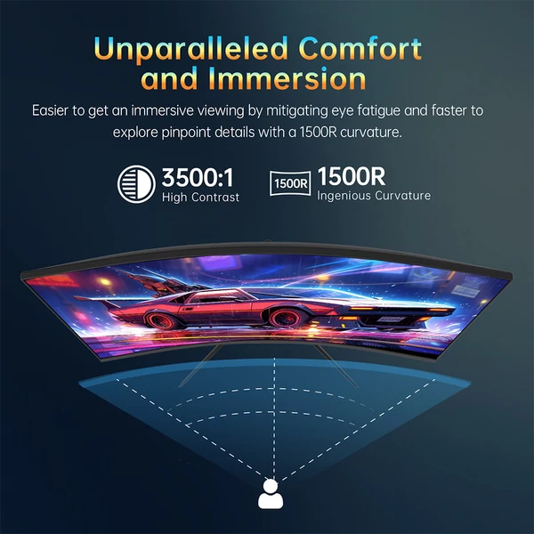 KTC H32S17 32" 1500R ívelt gamer monitor, 2560x1440 QHD, 180Hz, 1ms, HDR10, 99% sRGB, FreeSync/G-SYNC, USB, HDMI2.0, 2xDP1.4, VESA, állítható állvány