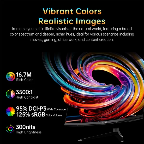 KTC H32S17 32" 1500R ívelt gamer monitor, 2560x1440 QHD, 180Hz, 1ms, HDR10, 99% sRGB, FreeSync/G-SYNC, USB, HDMI2.0, 2xDP1.4, VESA, állítható állvány