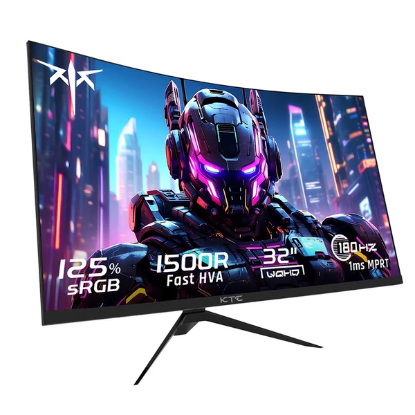 KTC H32S17 32" 1500R ívelt gamer monitor, 2560x1440 QHD, 180Hz, 1ms, HDR10, 99% sRGB, FreeSync/G-SYNC, USB, HDMI2.0, 2xDP1.4, VESA, állítható állvány