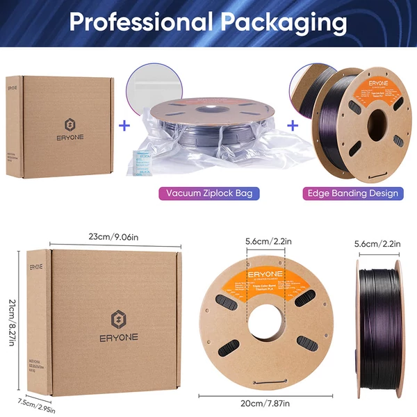 Eryone égetett titán háromszínű PLA filament 1 kg - fekete, rózsaszín-piros, lila-kék