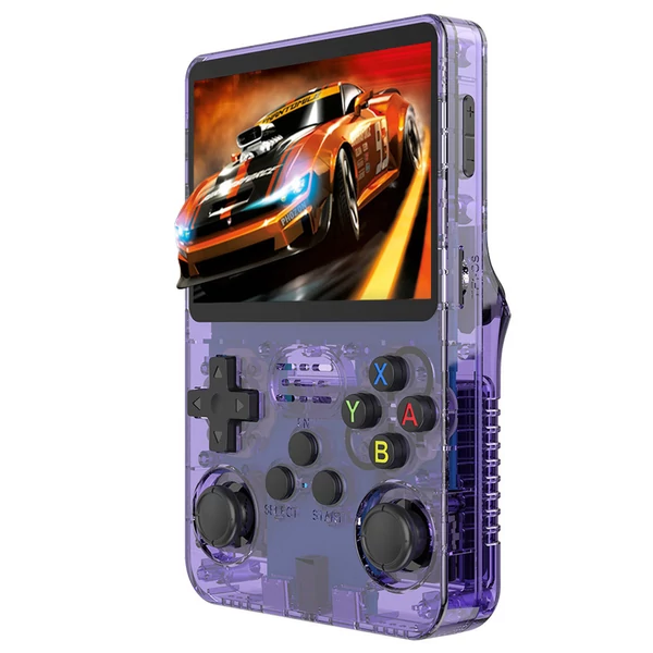 R36S retro játékkonzol, 10 000 játékkal, ArkOS 2.0, 20 emulátor, 3,5" IPS kijelző - Lila, 64GB kártya