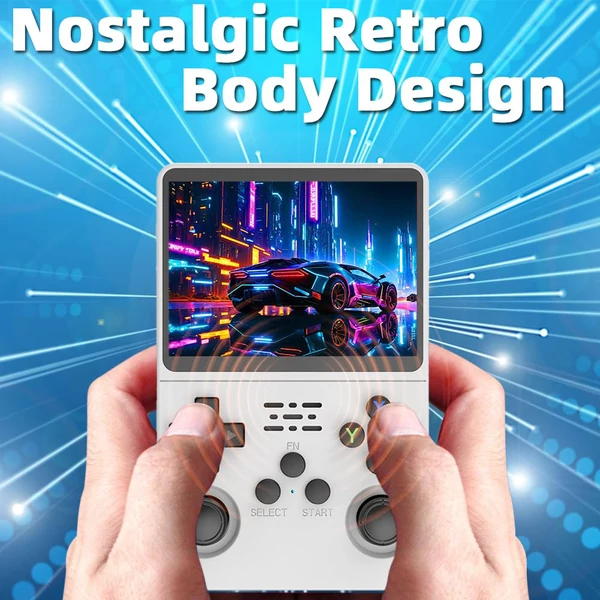 R36S retro játékkonzol, 10 000 játékkal, ArkOS 2.0, 20 emulátor, 3,5" IPS kijelző - Fehér, 64GB kártya