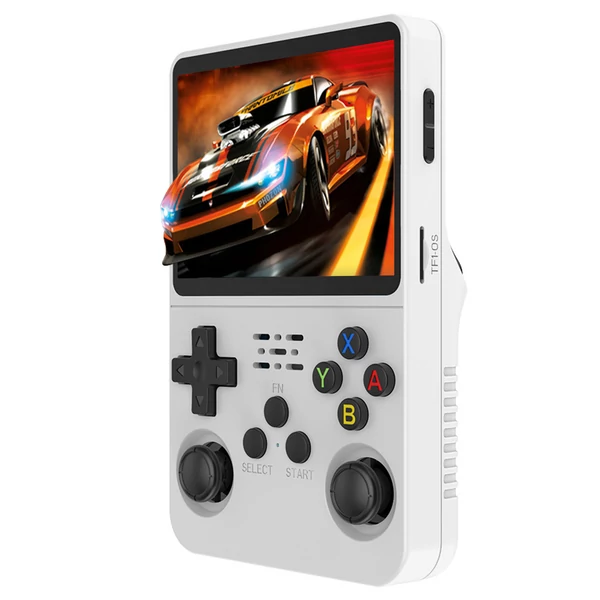 R36S retro játékkonzol, 10 000 játékkal, ArkOS 2.0, 20 emulátor, 3,5" IPS kijelző - Fehér, 64GB kártya