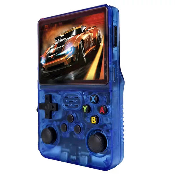 R36S retro játékkonzol, 10 000 játékkal, ArkOS 2.0, 20 emulátor, 3,5" IPS kijelző - Kék, 64GB kártya
