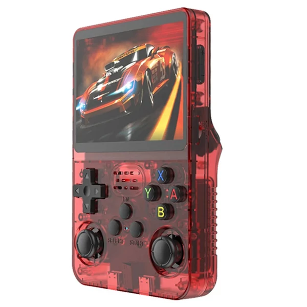 R36S retro játékkonzol, 10 000 játékkal, ArkOS 2.0, 20 emulátor, 3,5" IPS kijelző - Piros, 64GB kártya