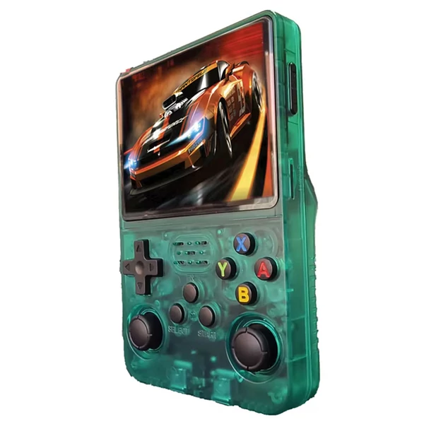 R36S retro játékkonzol, 10 000 játékkal, ArkOS 2.0, 20 emulátor, 3,5" IPS kijelző - Zöld, 64GB kártya