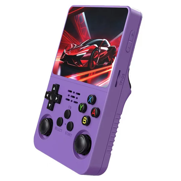 R36S retro játékkonzol, 10 000 játékkal, ArkOS 2.0, 20 emulátor, 3,5" IPS kijelző - Lila, 64GB kártya