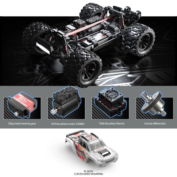 MJX 10208 1/10 RC autó, 4WD, kefe nélküli, nagy sebességű távirányítós jármű
