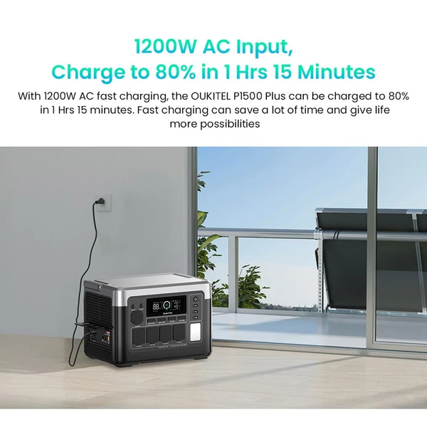 OUKITEL P1500 Plus hordozható erőmű, 1800W 1536Wh kültéri generátor, 4000 ciklusos LiFePO4, APP vezérlés