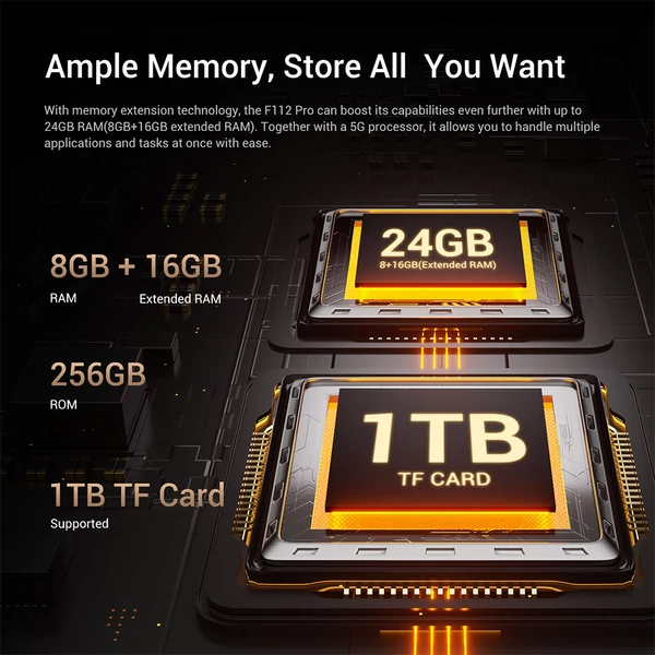 FOSSiBOT F112 Pro 5G strapabíró telefon, 50+5MP hátlapi kamera, 7150mAh akku, 6,88" HD+, 8/256GB, Android 14, IP68/IP69K - Kék
