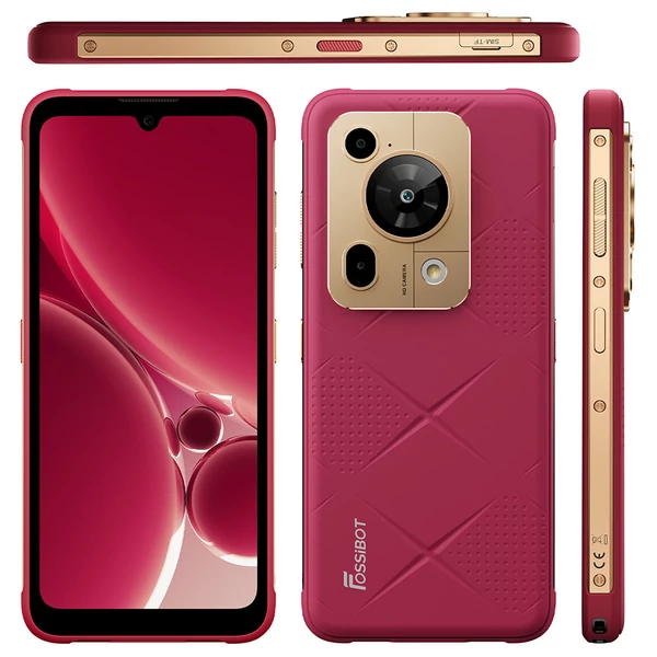 FOSSiBOT F112 Pro 5G strapabíró telefon, 50+5MP hátlapi kamera, 7150mAh akku, 6,88" HD+, 8/256GB, Android 14, IP68/IP69K - Piros