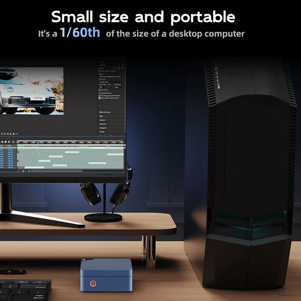 SOYO M4 Mini PC, Intel N150 4 mag 3,6GHz, 12GB LPDDR5 RAM, 512GB SSD, 2×HDMI+DP 4K, WiFi 5, BT 5.0, 3×USB3.2, 2×RJ45, Type-C, audio