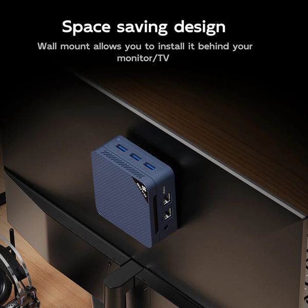 SOYO M4 Mini PC, Intel N150 4 mag 3,6GHz, 12GB LPDDR5 RAM, 512GB SSD, 2×HDMI+DP 4K, WiFi 5, BT 5.0, 3×USB3.2, 2×RJ45, Type-C, audio