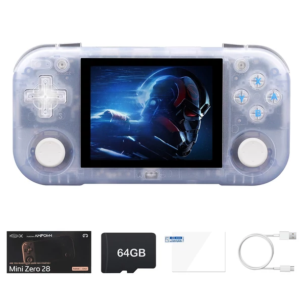 Magicx Mini Zero 28 V2 retro játékkonzol, 2,8" 640×480 IPS kijelző, 7 óra játékidő - 64GB, kék