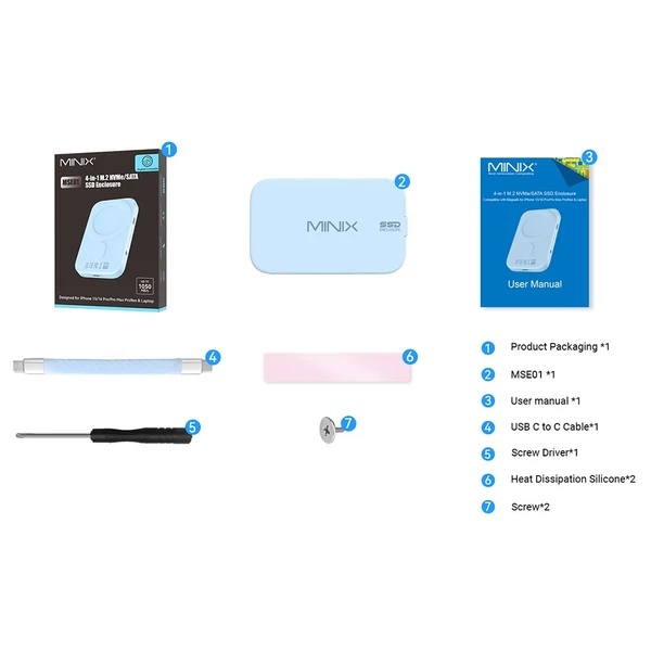 MINIX MSE01 4 az 1-ben M.2 NVMe/SATA SSD ház, MagSafe kompatibilis, akár 4TB kapacitásig
