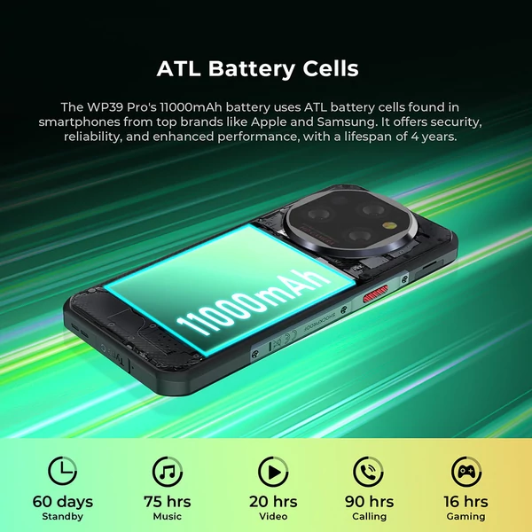 OUKITEL WP39 Pro 5G strapabíró telefon, 12+512GB, 11000mAh, 6,6" FHD+, 64MP, Android 14, IP68, NFC/GPS - Zöld