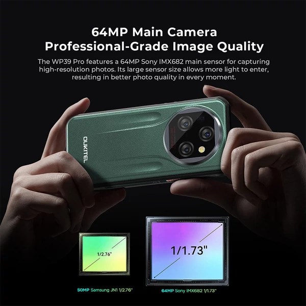 OUKITEL WP39 Pro 5G strapabíró telefon, 12+512GB, 11000mAh, 6,6" FHD+, 64MP, Android 14, IP68, NFC/GPS - Zöld