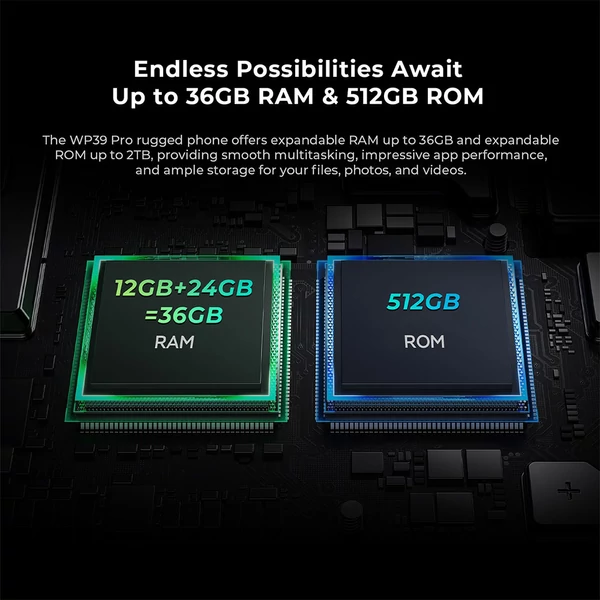 OUKITEL WP39 Pro 5G strapabíró telefon, 12+512GB, 11000mAh, 6,6" FHD+, 64MP, Android 14, IP68, NFC/GPS - Zöld