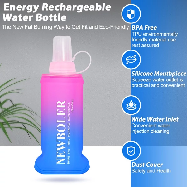 NEWBOLER BOT003 Összecsukható, puha, BPA-mentes sportkulacs – 150 ml, rózsaszín-kék átmenet