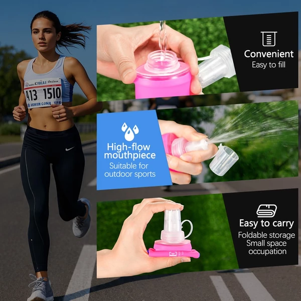 NEWBOLER BOT003 Összecsukható, puha, BPA-mentes sportkulacs – 150 ml, rózsaszín-kék átmenet
