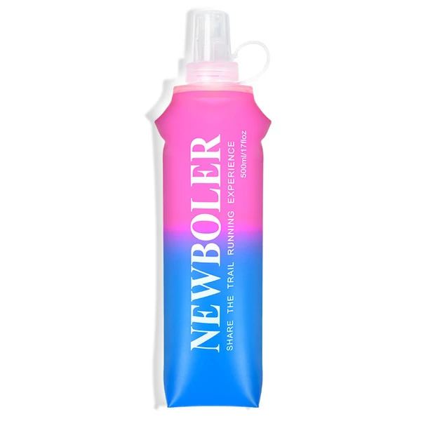NEWBOLER BOT003 Összecsukható, puha, BPA-mentes sportkulacs – 500 ml, rózsaszín-kék átmenet