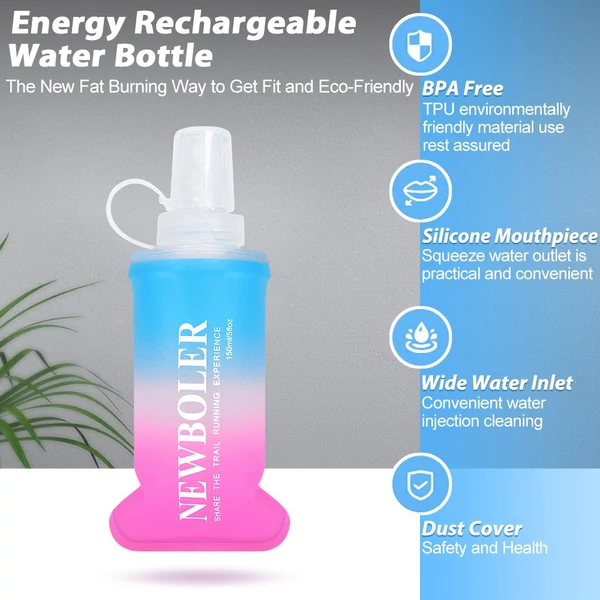 NEWBOLER BOT003 Összecsukható, puha, BPA-mentes sportkulacs – 150 ml, kék-rózsaszín átmenet