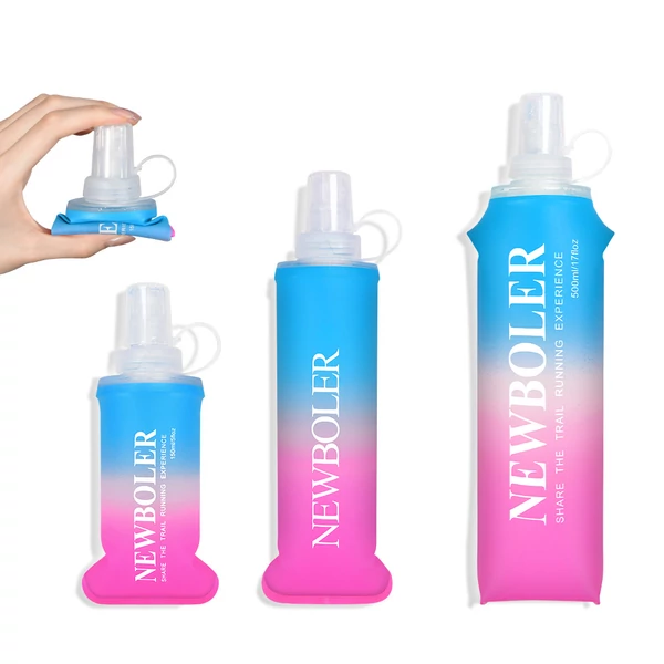 NEWBOLER BOT003 Összecsukható, puha, BPA-mentes sportkulacs – 500 ml, kék-rózsaszín átmenet