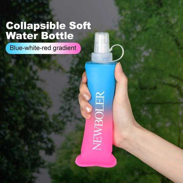NEWBOLER BOT003 Összecsukható, puha, BPA-mentes sportkulacs – 500 ml, kék-rózsaszín átmenet