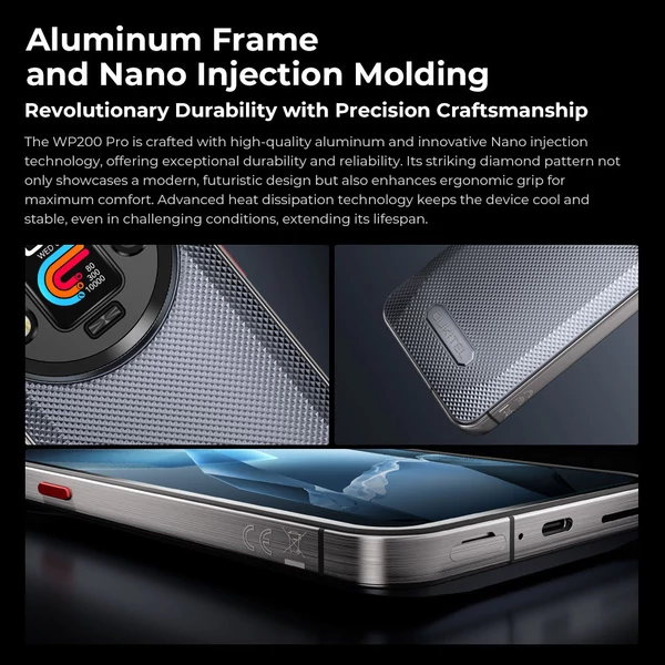 Oukitel WP200 Pro 5G tereptúrás telefon, fejhallgató/óra, 24GB+1TB, 6.7" AMOLED, 108MP kamera, 8800mAh, Android 15, IP68 - Fekete