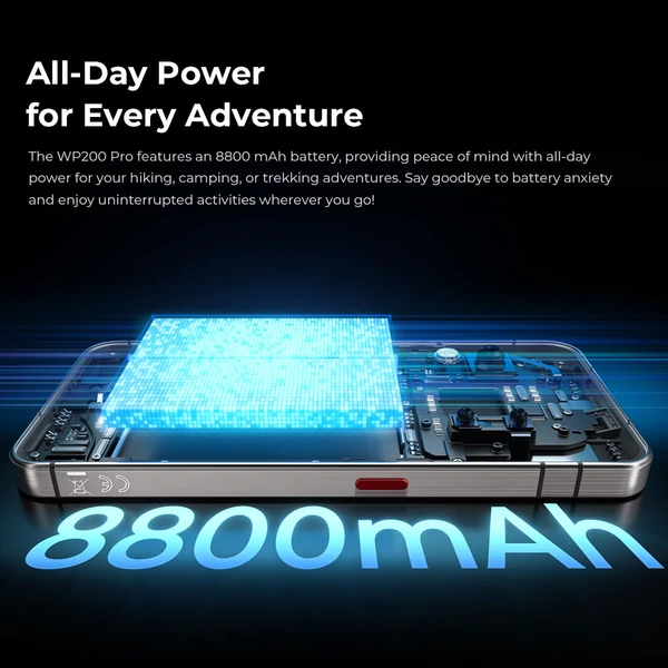 Oukitel WP200 Pro 5G tereptúrás telefon, fejhallgató/óra, 24GB+1TB, 6.7" AMOLED, 108MP kamera, 8800mAh, Android 15, IP68 - Fekete