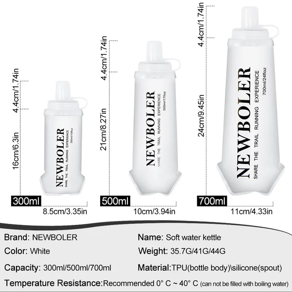 NEWBOLER BOT225 összecsukható, puha, BPA-mentes sportkulacs – 300 ml, fehér