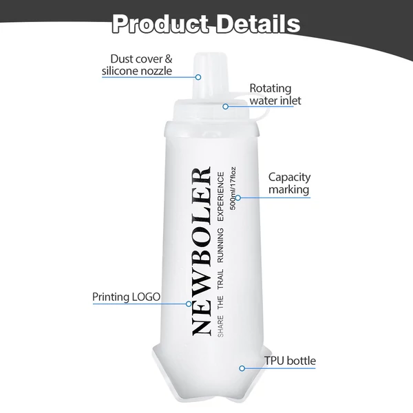 NEWBOLER BOT225 összecsukható, puha, BPA-mentes sportkulacs – 300 ml, fehér