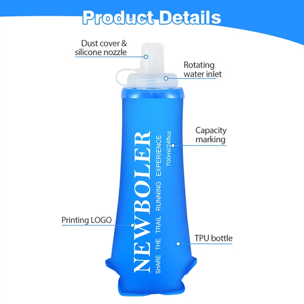 NEWBOLER BOT225 összecsukható, puha, BPA-mentes sportkulacs – 500 ml, kék
