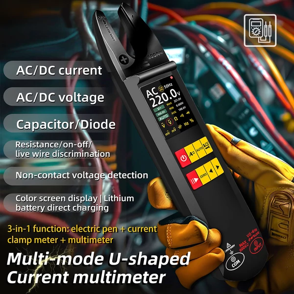 BSIDE U5 lakatfogó, 600A AC/DC, True RMS, TFT kijelző, NCV, USB-s tölthető, U-alakú multiméter
