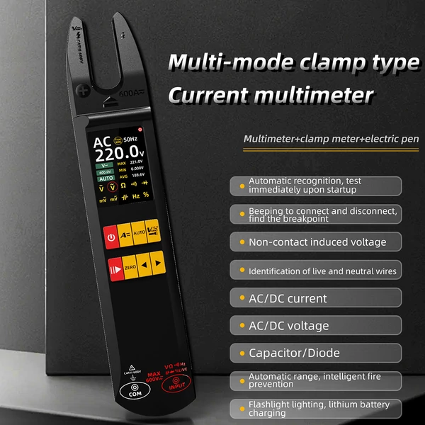 BSIDE U5 lakatfogó, 600A AC/DC, True RMS, TFT kijelző, NCV, USB-s tölthető, U-alakú multiméter