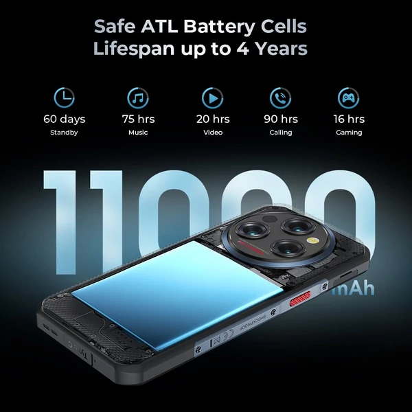 OUKITEL WP35 Pro strapabíró telefon, 12+512GB, 11000mAh, 6.6" FHD+, 64+32MP, NFC/OTG/GPS, Dual SIM, BT5.2 - Szürke