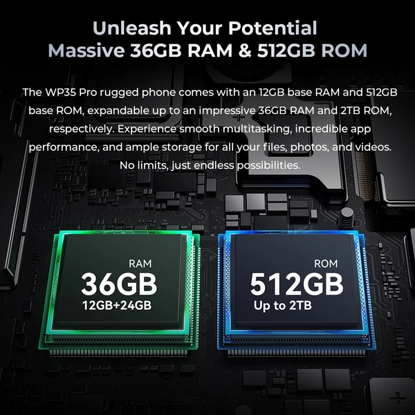 OUKITEL WP35 Pro strapabíró telefon, 12+512GB, 11000mAh, 6.6" FHD+, 64+32MP, NFC/OTG/GPS, Dual SIM, BT5.2 - Fekete