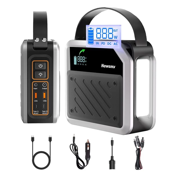NEWSMY P72 hordozható tápállomás, 268W, 270Wh/72000mAh LiMnFePO4 akku, fényszóró, 2×100W USB-C PD, 5 kimenet