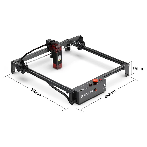 Mecpow X3 5W lézer, fix fókusz, 0,01mm pontosság, 10000 mm/perc gravírozás, biztonsági zár, vészleállítás, 410x400mm