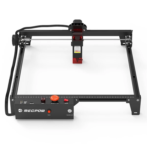 Mecpow X3 5W lézer, fix fókusz, 0,01mm pontosság, 10000 mm/perc gravírozás, biztonsági zár, vészleállítás, 410x400mm