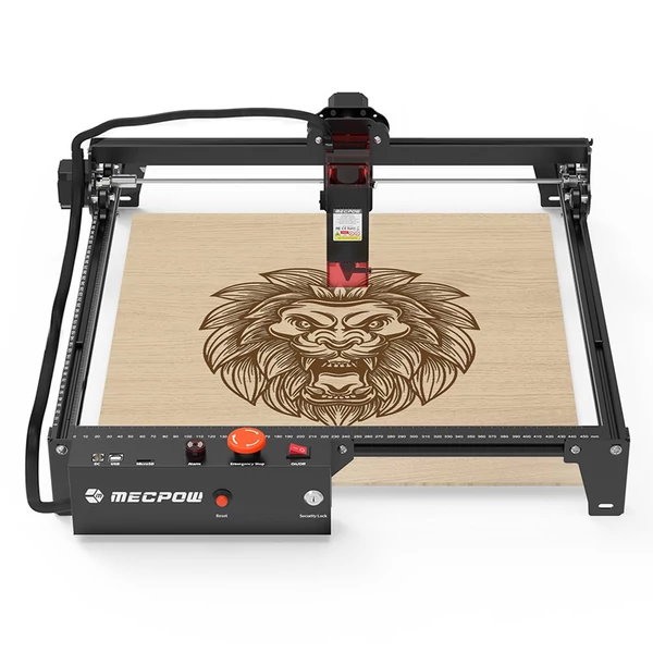 Mecpow X3 5W lézer, fix fókusz, 0,01mm pontosság, 10000 mm/perc gravírozás, biztonsági zár, vészleállítás, 410x400mm