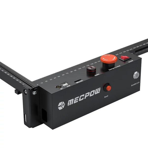 Mecpow X3 5W lézer, fix fókusz, 0,01mm pontosság, 10000 mm/perc gravírozás, biztonsági zár, vészleállítás, 410x400mm